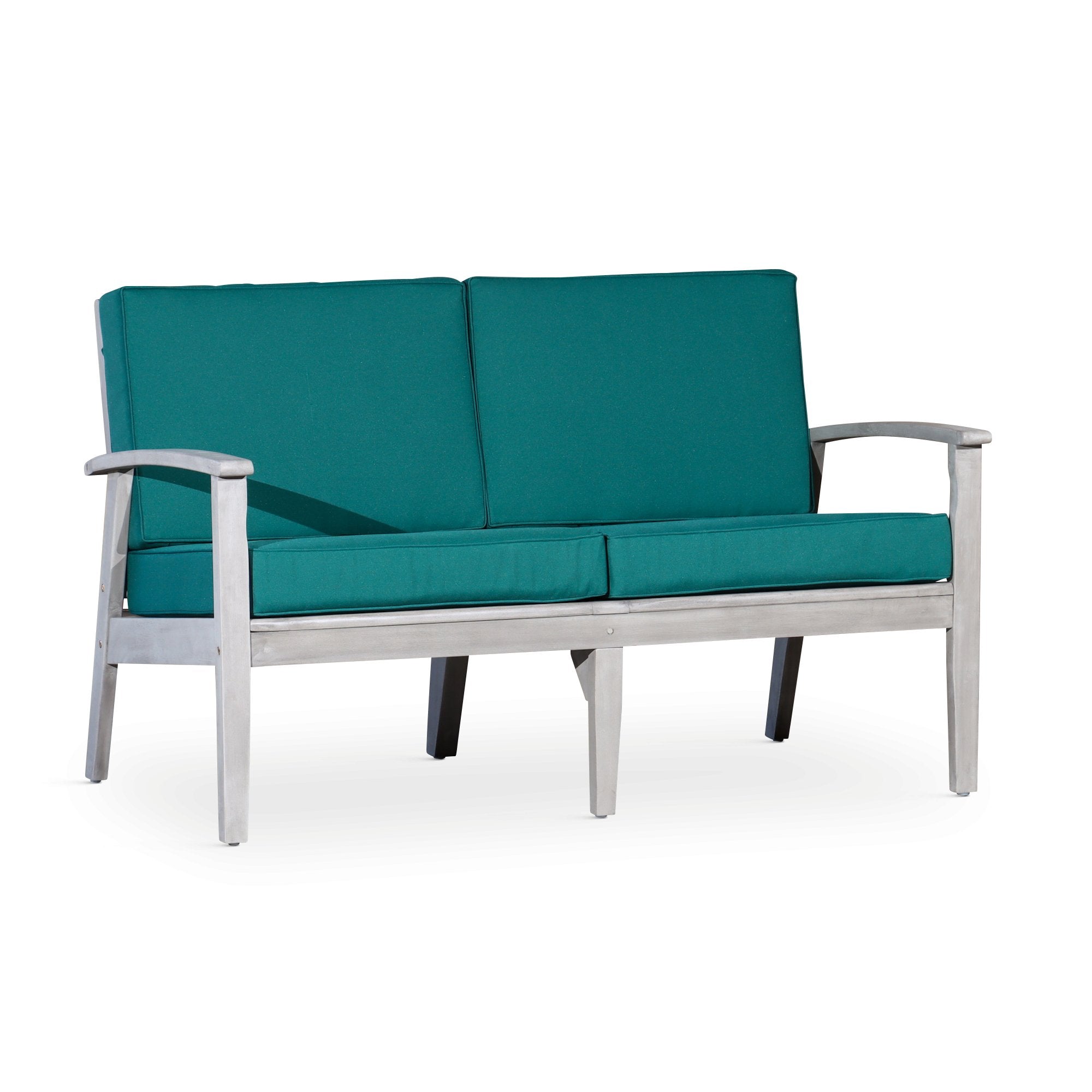 Outdoor-Loveseat-with-Cushions,-Silver-Gray-Finish,-Dark-Green-Cushions-Outdoor-Chairs