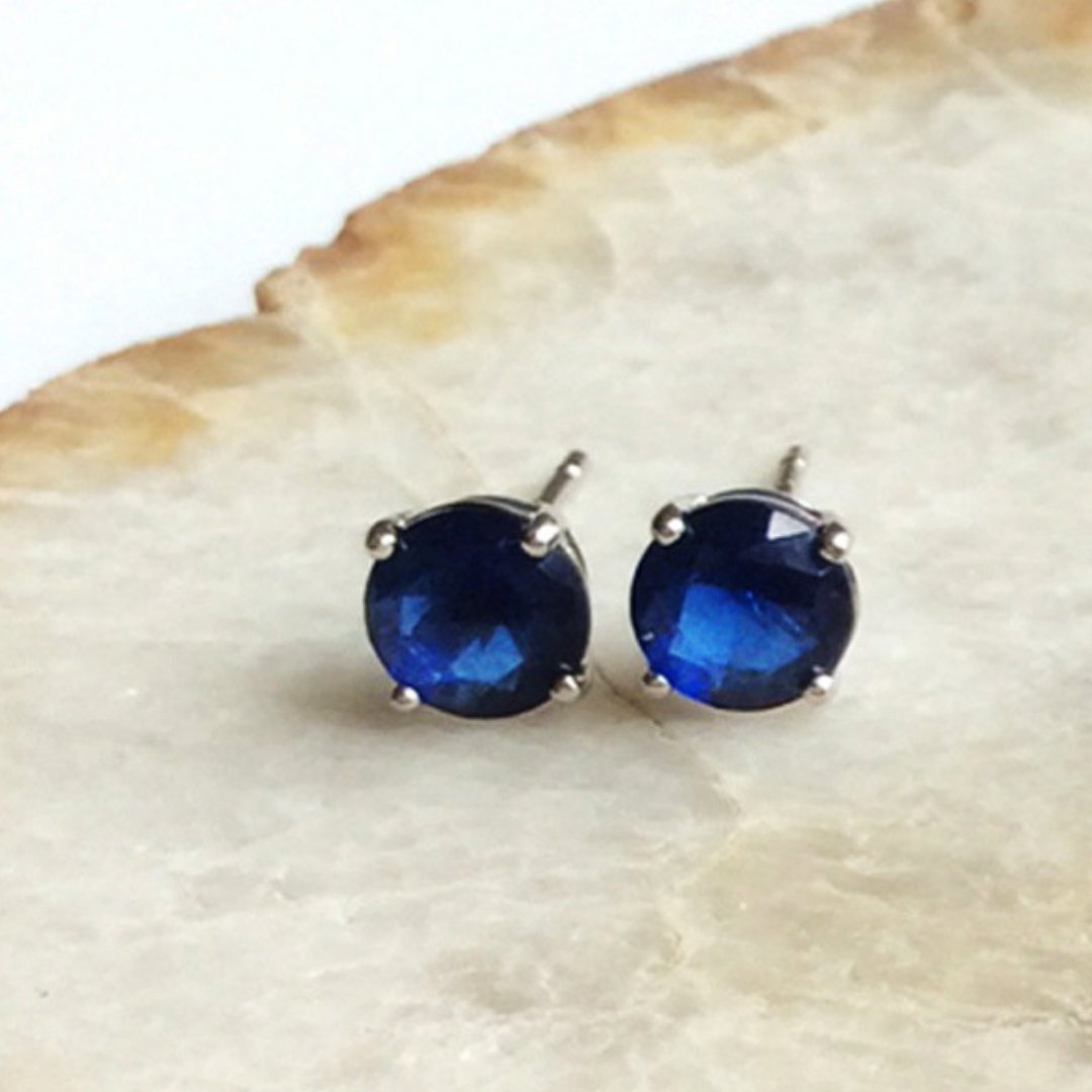 Sapphire Stud Earrings in Sterling Silver - Tuesday Morning-Stud Earrings
