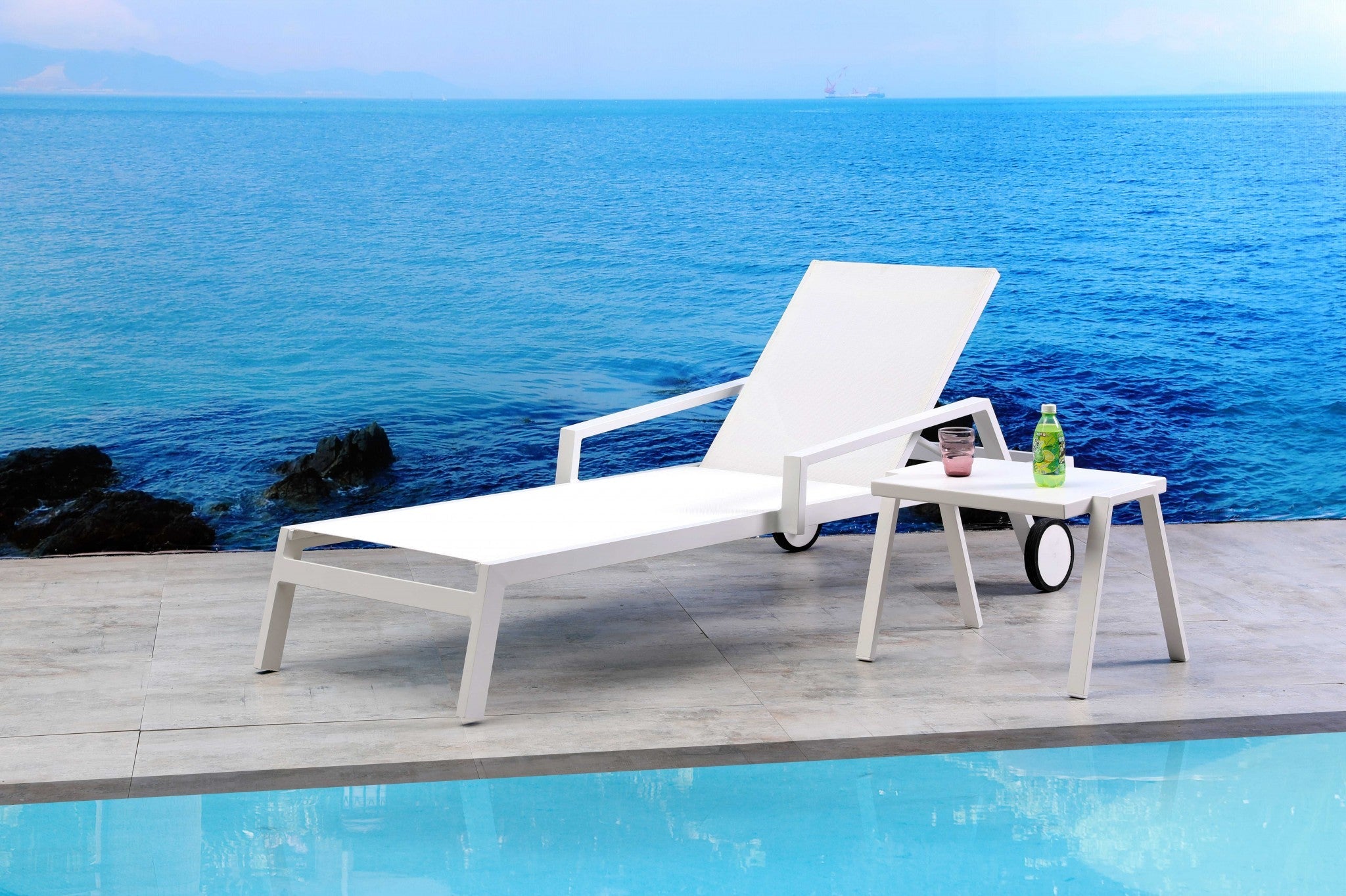 Set Of 2 White Modern Aluminum Chaise Lounges - Tuesday Morning-Outdoor Chairs