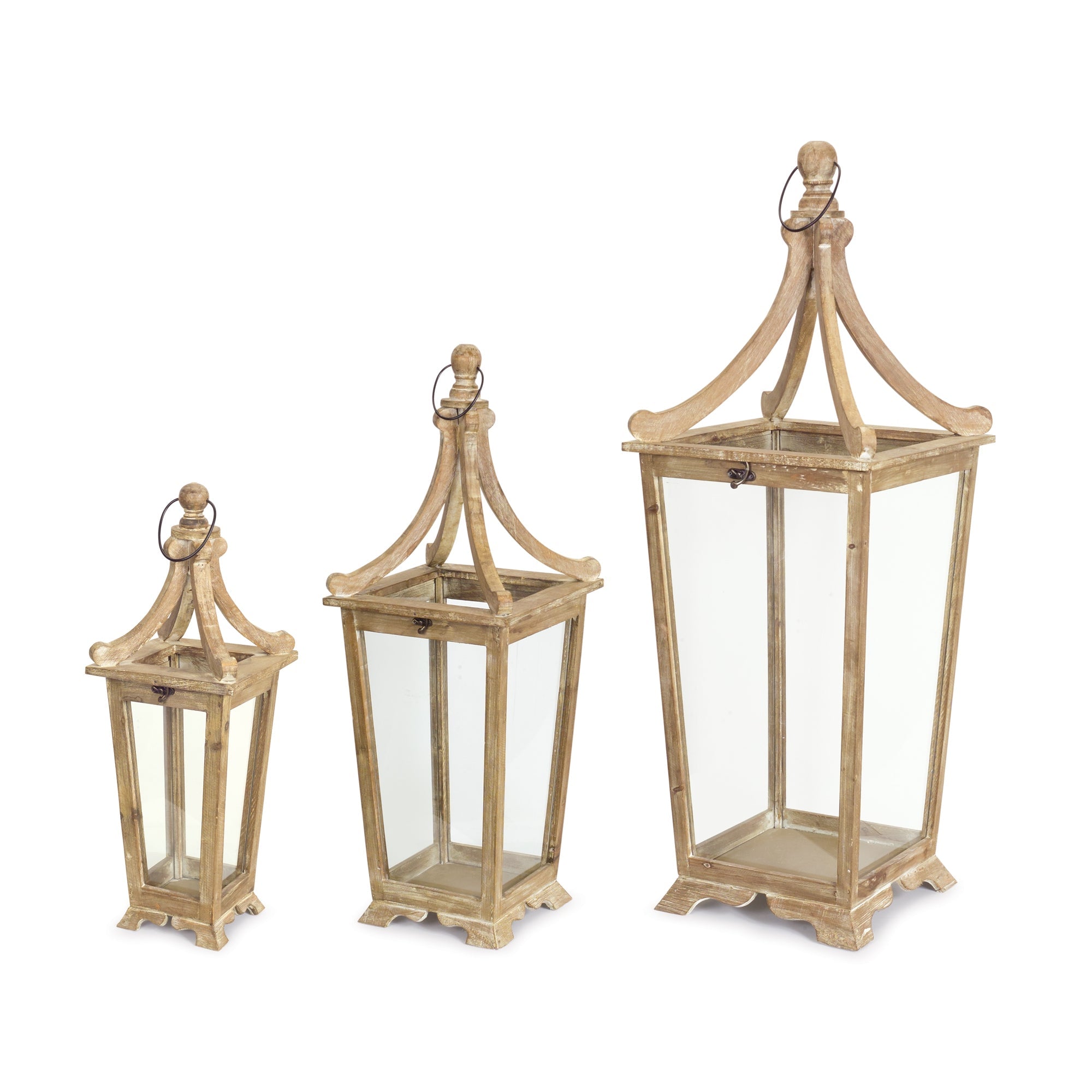 Set-Of-Three-Brown-Flameless-Floor-Lantern-Candle-Holder-Candle-Holders