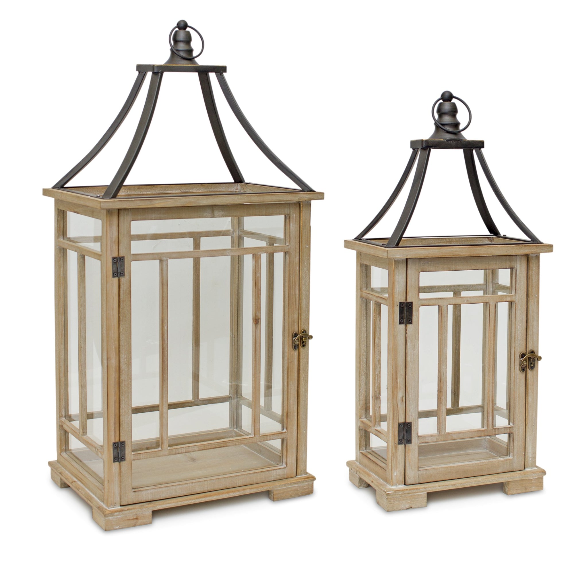 Set-Of-Two-Black-Flameless-Floor-Lantern-Candle-Holder-Candle-Holders