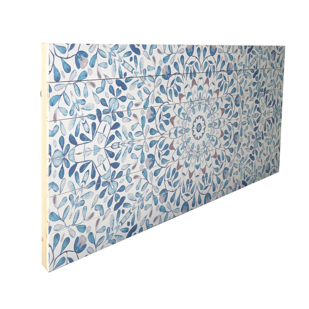 Shades of Blue Ornate Floral Wood Plank Wall Art - Tuesday Morning-Wall Art