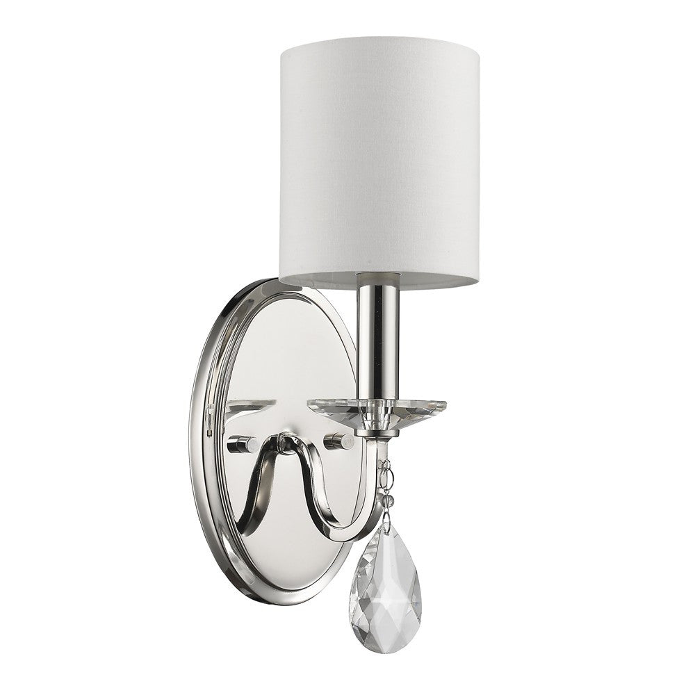 Silver Three Light Wall Sconce with White Fabric Shade - Tuesday Morning-Wall Lighting