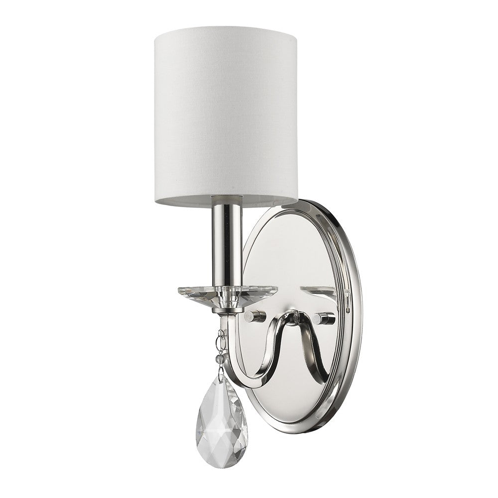 Silver-Three-Light-Wall-Sconce-with-White-Fabric-Shade-Wall-Lighting