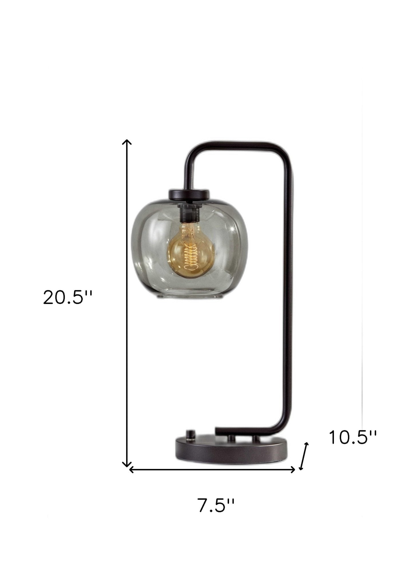 Smoked Glass Globe Shade With Vintage Edison Bulb And Matte Black Metal Arc Table Lamp - Tuesday Morning-Table Lamps