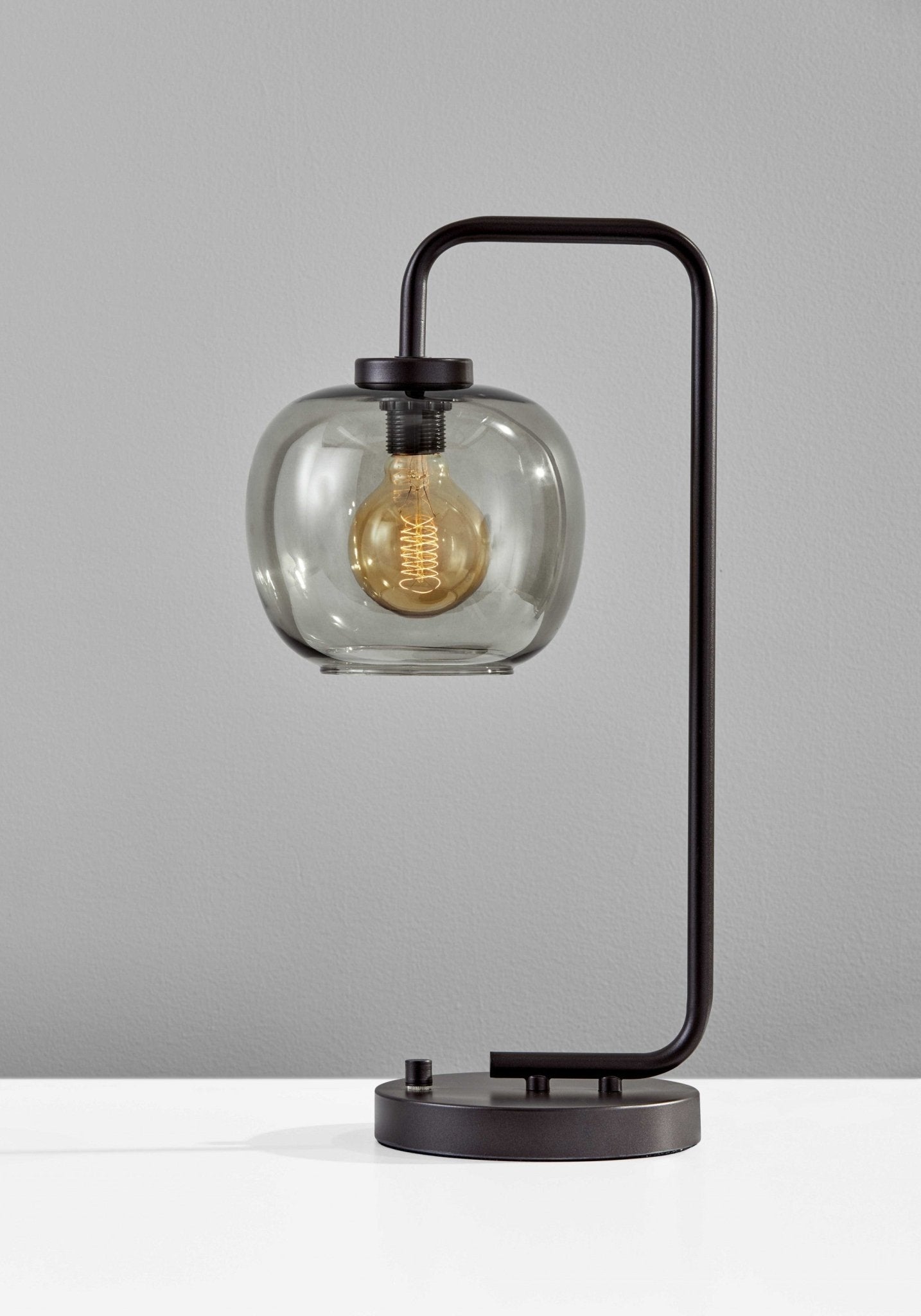 Smoked-Glass-Globe-Shade-With-Vintage-Edison-Bulb-And-Matte-Black-Metal-Arc-Table-Lamp-Table-Lamps