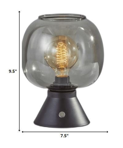 Smoked Glass Globe Shade With Vintage Edison Bulb And Matte Black Metal Table Lamp - Tuesday Morning-Table Lamps